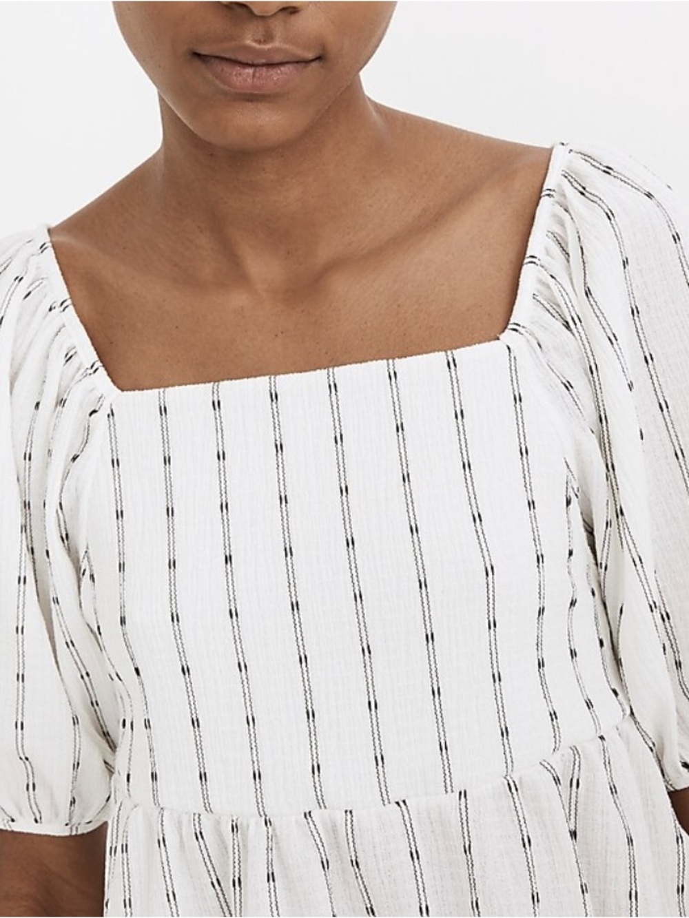 Madewell White Stripe Puff Sleeve Smocked Top - Picture 7 of 7